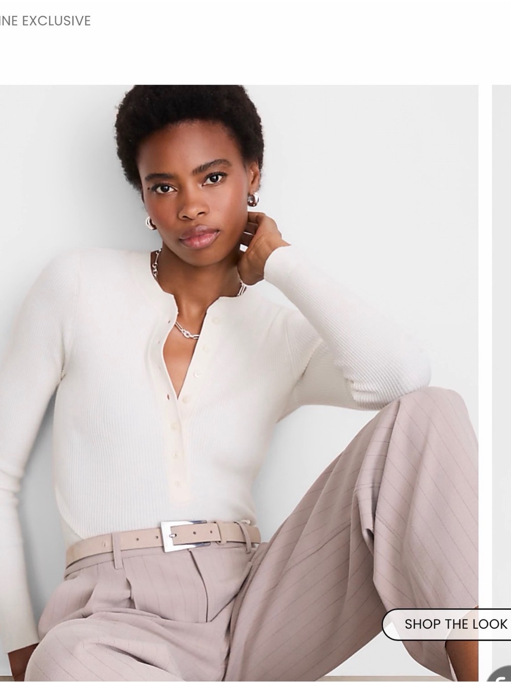 Ribbed Henley Long-Sleeve Top - Cream